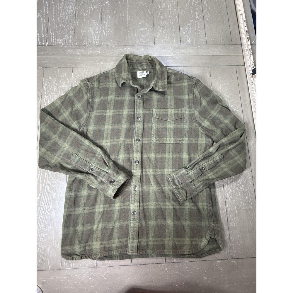 Flint And Tinder Shirt Mens Medium Green Plaid‎ Flannel Long Sleeve Button Up